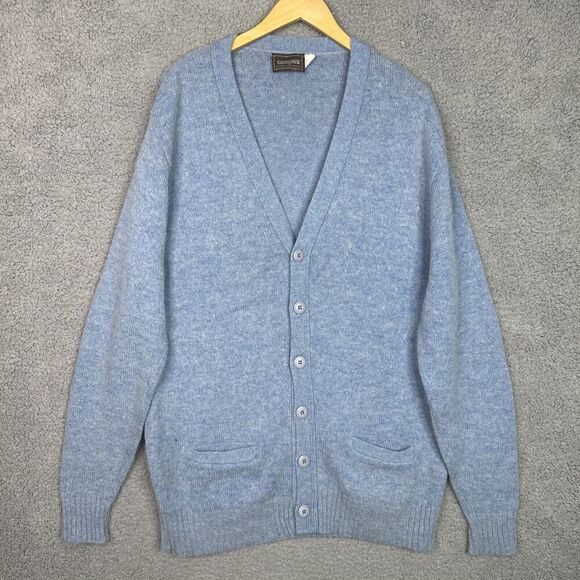 Vintage Campus Wool Blend Cardigan Sweater Men’s XL Tall Blue USA Made - Picture 9 of 9